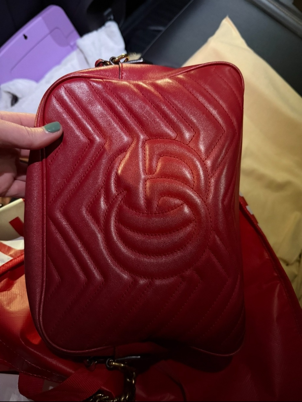 Gucci Red Quilted Chevron Leather Crossbody with Gold GG - Picture 3 of 3